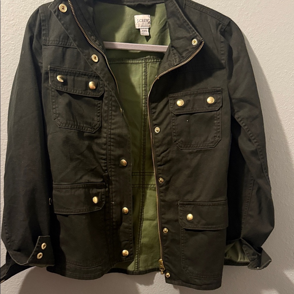 J. Crew Dark Green Utility Jacket with Gold Accents